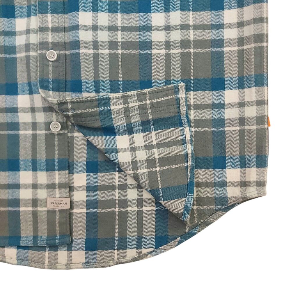 Quiksilver Waterman Mens Small Green Flannel Shirt Plaid Tailored Fit Casual - Picture 3 of 12